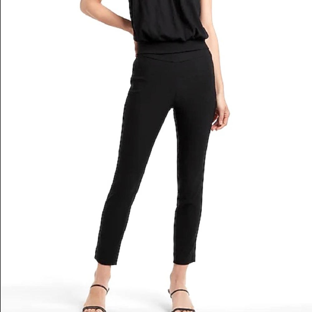 High Waisted Woven Wide Waistband Skinny Ankle Pant